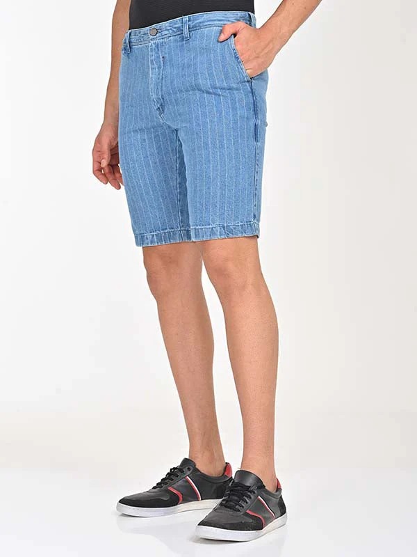 Indian Terrain Men's Slim Fit Striped Blue Shorts